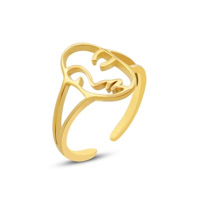 China FASHIONABLE Trendy 18 PVD Gold Plated Filled Opening Face Ring Abstract Adjustable Gold Ring For Women for sale