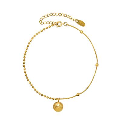 China Punk 18K Gold Plated Chain Lucky Bean Charm Collar Necklace Chic Stainless Steel Bead Bracelet for sale