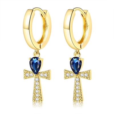 China Fashion Earring Zirconia 18K Gold Circle Earring Romantic Ring Cross Earrings For Women Jewelry for sale