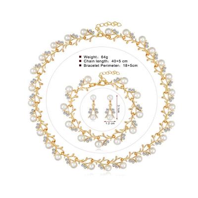 China Romantic Trendy Brazilian Jewelry Set 24k Gold Plated Pearl Bridal African Jewelry Sets Dubai Necklace Bracelet Earrings Jewelry for sale