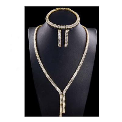 China CLASSIC wholesale fashion tennis necklace zircon jewelry set 14K 18K gold diamond stone chain bridal jewelry sets bracelet for sale