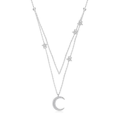 China 925 Sterling Silver Necklace Star Moon Romantic Cross Pendant Multi Layered Necklace for sale