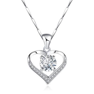 China Delicacy 925 Sterling Silver Cubic Zirconia Love Heart Pendant Necklace Wholesale Custom Valentines Women's Jewelry Mom's Day Gift Lead Free Nickel Free for sale