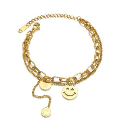 China Hot Selling Romantic Minimalist Accessories Face Bracelet Jewelry Charm Smile Bracelet For Women Stainless Steel Strand Bracelets for sale