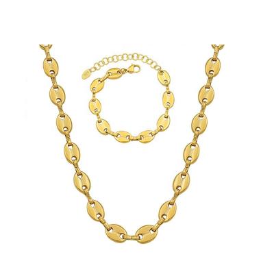 China Hiphop Tarnish Free PVD Plated Stainless Steel Chains Jewelry Sets Chain Bracelet Wholesale Necklace Trendy Cuban Link Jewelry for sale