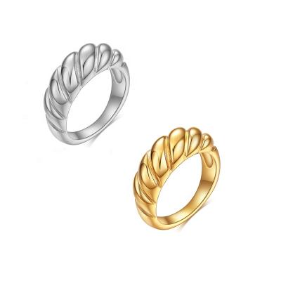 China Unique Hiphop Jewelry High End 18k PVD Gold Plated 316L Stainless Steel Rings Chunky Crescent Ring For Women Men for sale