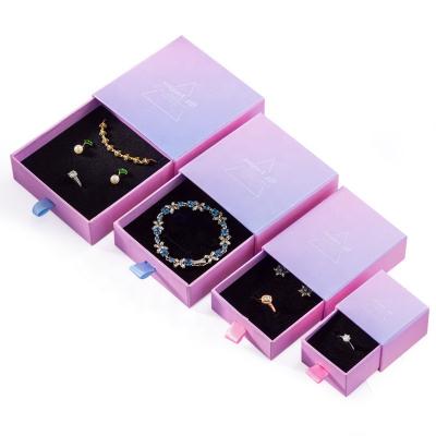 China Paper Custom Logo Printed Jewelry Gift Packaging Box Luxury High Quality Paper Sliding Drawer Ring Necklace Jewelry Packaging Boxes for sale