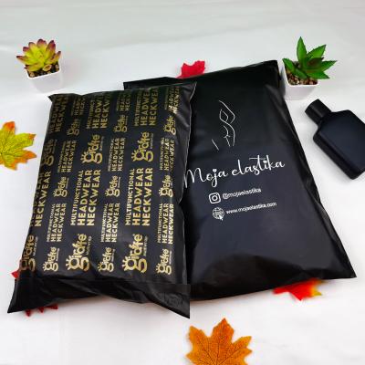 China Strong Adhesive Gold Logo Custom Printed Black Poly Mailers Mailing Express Courier Shipping Packaging Plastic Bags for sale