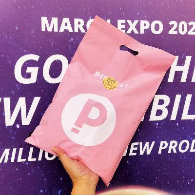 China Poly Bag Low Moq Mailers Strong Adhesive Matte Pink Custom Mailing Self Adhesive Mailing Bags Shipping Package With Handle for sale