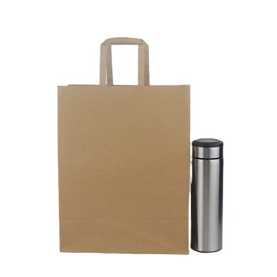 China Eco-friendly Recycled Materials Logo Flat Rope Custom Printed Paper Handles Brown Craft Kraft Paper Bag for sale