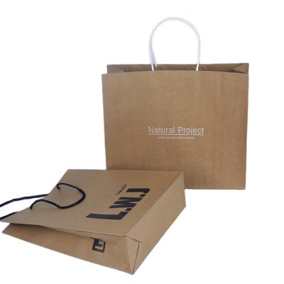 China Luxury White Brown Eco - Friendly Kraft Gift Carrier Recycled Paper Shopping Bag With Logo for sale