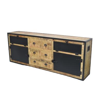 China Black Color Iron Frame Door Solid Vintage Industrial Storage Home Sideboard (Other) Mango Wood Adjustable for sale