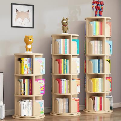 China Solid Wood Bookcase Bookshelf Children's Toy Storage Cabinet Floor Book Modern Rubber Wooden Rotary Cabinet for sale