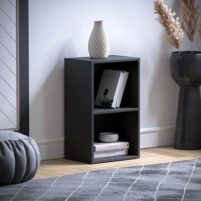 China (Size)Adjustable Black Wooden Shelving Unit Office Living Room Display Storage Unit Furniture,2 Tier Cube Bookcase for sale