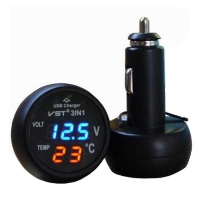 China China-chic New Car 3 in 1 Car USB Charger Thermometer Voltmeter Multifunction Digital Multimeter Monitor 2.1 One USB Charger For Mobile Phone for sale