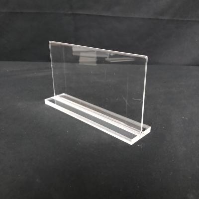 China Crystal T Shape Vertical Clear Acrylic Desktop Card Holder Card Sign Holder Removable A4 Menu Base for sale