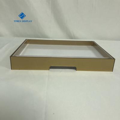 China Acrylic Display Tray Customized Design Hotel Restaurant Room Use Tray With Handle With Paper Insert for sale