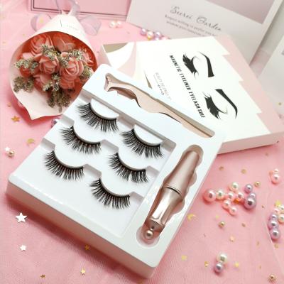 China Natural Makeup Tools Premade Fans Custom Eye Lashes Glued Strip Mink Magnetic Eyeliner Eyelashes Heat Set for sale