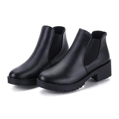 China Fashion Trend Autumn 2023 New Low Heel Martin Boots Short Boots Women's Round Head Black Casual European and American Style for sale