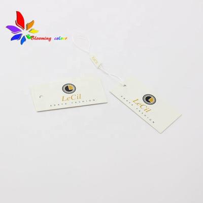 China High End Custom Recyled Logo Apparel Garment Hanger Tag With Plastic Seal String for sale