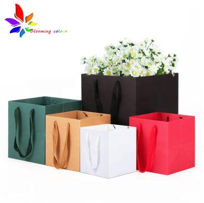 China Large Recyclable Flower Shopping Bag Cake Carry Bag Square Bottom Paper Bag for sale