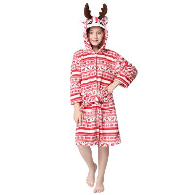 China Winter Wearable Children Printed Christmas Soft Flannel Bathrobes Toddler Pajamas Robe Warm Hooded Girls Flannel Sleepwear Boys Bathrobes for sale