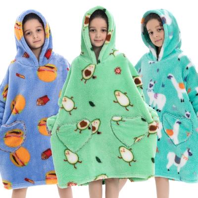 China 2022 New Children's Wearable Hooded Hot Adult Printed TV Flannel Blanket Cute Children's Hoodie Baby Wearable Oversized Hoodie Blanket for sale