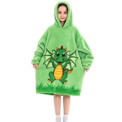 China Wearable Ready To Ship 2022 Dragon Printed Warm Children's Hoodie Wearable Blanket TV Flannel Blanket Cute Kids Hoodie for sale