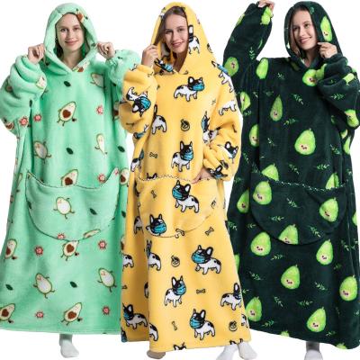 China 2022 Wearable New Longest Size Hooded Sweatshirt Warm Adult Printed Wearable TV Flannel Blanket Hooded Oversized Blanket Cover Hoodie for sale