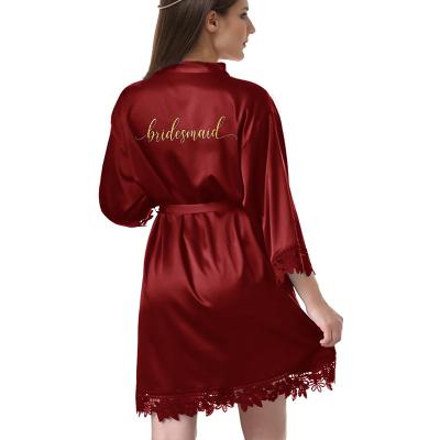 China Hot Selling QUICK DRY Solid Color Gold-printed Satin Silk Lace Matte Nightgown Wedding Bride Bridesmaid Morning Long Robe WITHOME12 for sale