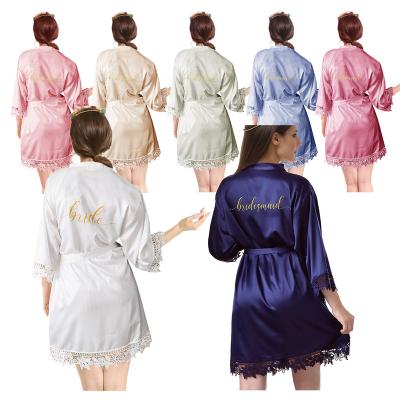 China WH12 customization logo good quality QUICK DRY bridesmaid dresses satin nightgown silk bathrobe font customization gold long robe for sale