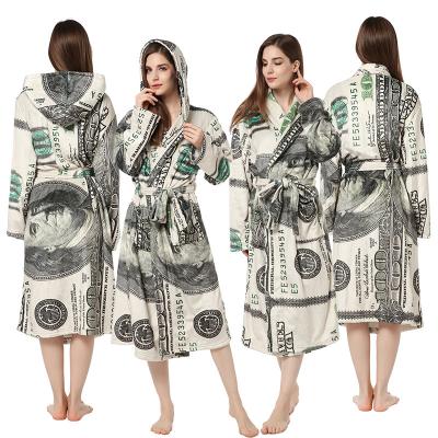 China New Wearable Popular Dollar Printed Nightgown Men And Women's Homewear Hot Nightgown Printed Flannel Bathrobe for sale