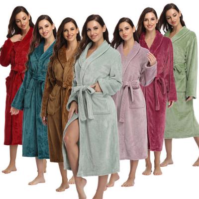 China Luxury Wearable Hotel Fleece Robe For Women Plush Bathrobe Super Soft Warm Long Robe With Pockets Shawl Collar Soft Plush Spa Robe for sale