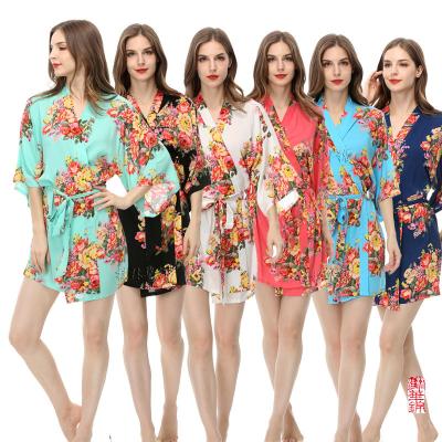 China WITHOME53 QUICK DRY plus size long morning dress bride bridesmaid wedding cotton floral robe printed flower bridesmaid dresses for sale