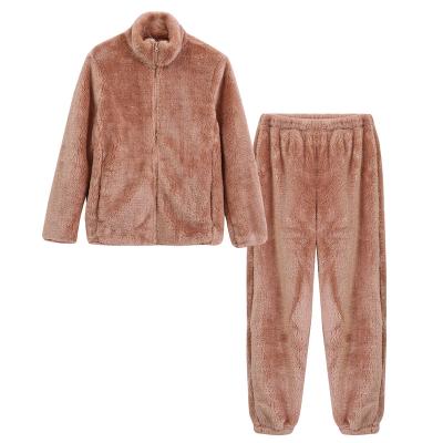 China New Type QUICK DRY Top Sale Thickened Hot Couples Pajamas Set Zipper Cardigan Sleeve Couples Pajamas Set Fleece Set Along for sale