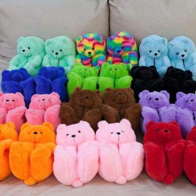 China Winter Wearable Cartoon Bear Slippers Adults Customized Plush Kids Slippers House Teddy Bear Indoor Home Slippers for sale