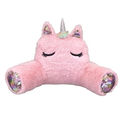 China Bedrest Unicorn Shape Bed Reading Pillow Orthopedic Plush Lumbar Back Pillow Pink Cotton Pain Relief Bed Sleep Cushion for sale