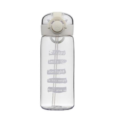 China Sustainable 500ml Portable reuseable outdoor transparent  water bottle with straw lid for girl for sale