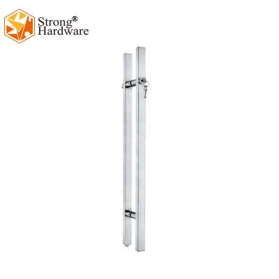 China Luxury Glass Shower Room 201/304 Stainless Steel Square Tube Door Pull Handle Long With Lock for sale