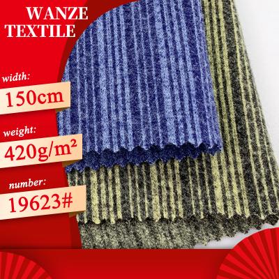 China Breathable Heavy Wool Fabric 420GSM Polyester Where Is Milan Bar Stripe Tweed Fabric For Suit Coat for sale