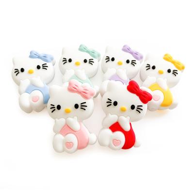 China Soft Toy 2022 New BPA Free Baby Teething Beads DIY Pacifier Chain Accessories Nursing Toys Kitty Cat Silicone Focal Bead for sale