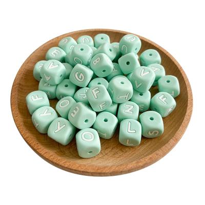 China Soft Toy Wholesale Food Grade Silicone Teething Beads Wholesale Silicone 12mm green English Alphabet Beads for sale