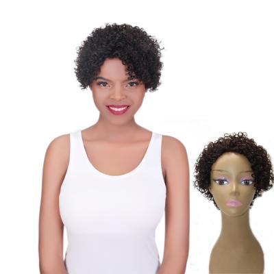 China Wholesale Cheap 100% Jerry Curl Human Hair Lace Wigs Short Curly Hair Machine Wig For Black Women for sale