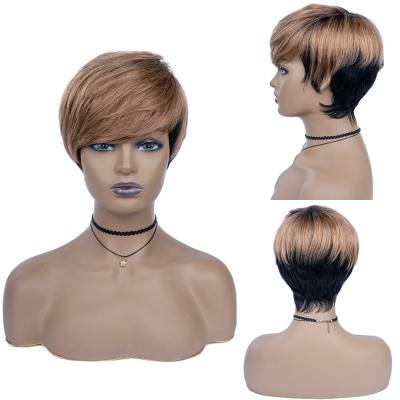 China Factory Wholesale Cheap Short Silky Straight Wave Brazilian Hair Lace Up Non Wigs Pixie Cut Machine Made Wig For Black Women for sale