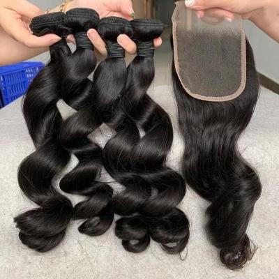 China 12A Quantity Brazilian Virgin Hair Cuticle Aligned Hair Bundles Loose Wave Bundles With Closure, Wholesale Brazilian Virgin Hair Bundles, Mink Brazilian Virgin Hair Bundles With Closure for sale