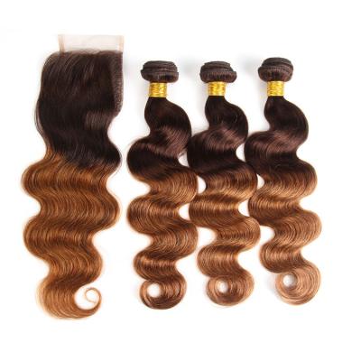 China Body Wave Top Grade Unprocessed Raw Virgin Brazilian Hair Extensions , 4/30 Bundles Ombre Hair Weave With Closure for sale