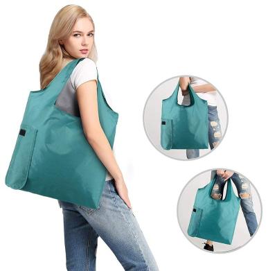 China Customized Eco-Friendly Logo Easy Fold Reusable Tote Ripstop Cloth Grocery Foldable Shopping Bag For Supermarkets for sale