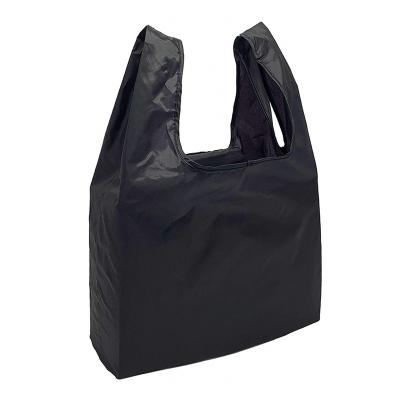 China Custom Store Eco-friendly Waterproof Reusable Black Foldable Bag Plain Color Grocery Plain Color Polyester Small Shopping Bags With Logos for sale