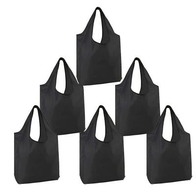 China Custom Reusable Bag Eco Friendly Logo Eco Friendly Polyester Recycled Nylon Foldable Shopping Bag Tote Bag Black for sale