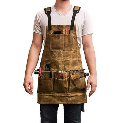 China Custom Waterproof Craftsman Tools Canvas Work Cleaning Gardening Waxed Apron With Pockets for sale